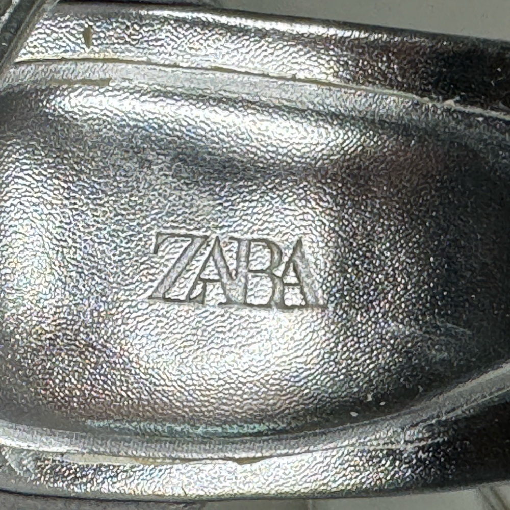 Zara Silver Metallic Heel Strap Sandals Sz 39 - Picture 4 of 5